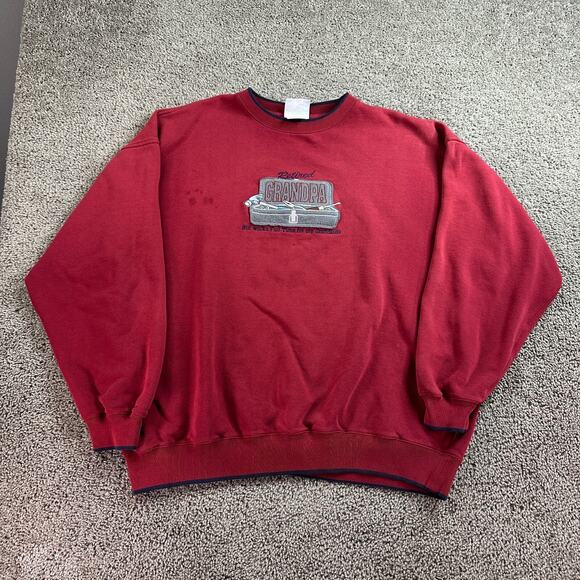 VINTAGE 90s Grandpa Sweatshirt Mens 2XL Red Gray Retired Grandkids Crweneck READ - Picture 1 of 15